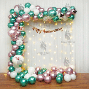 Anniversary Balloon Decoration in Kolkata – Teal and Rose Gold Butterfly Decor