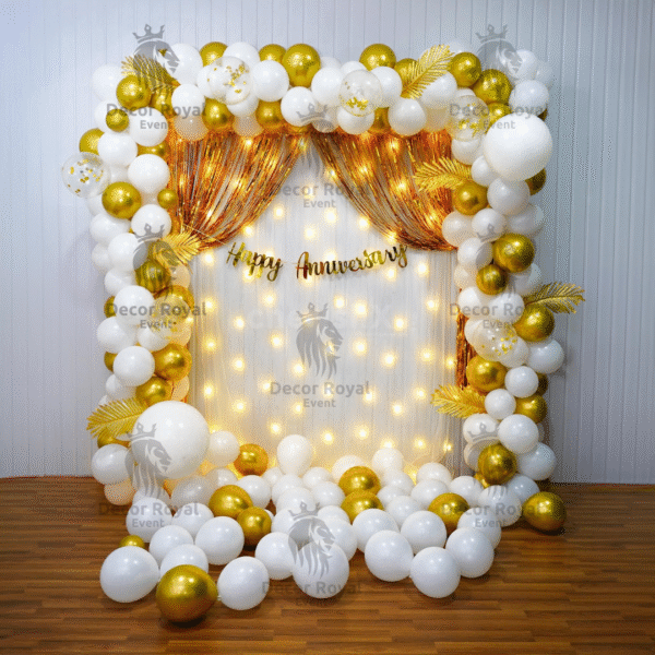 Anniversary Balloon Decoration in Kolkata – White and Gold Balloon Decor
